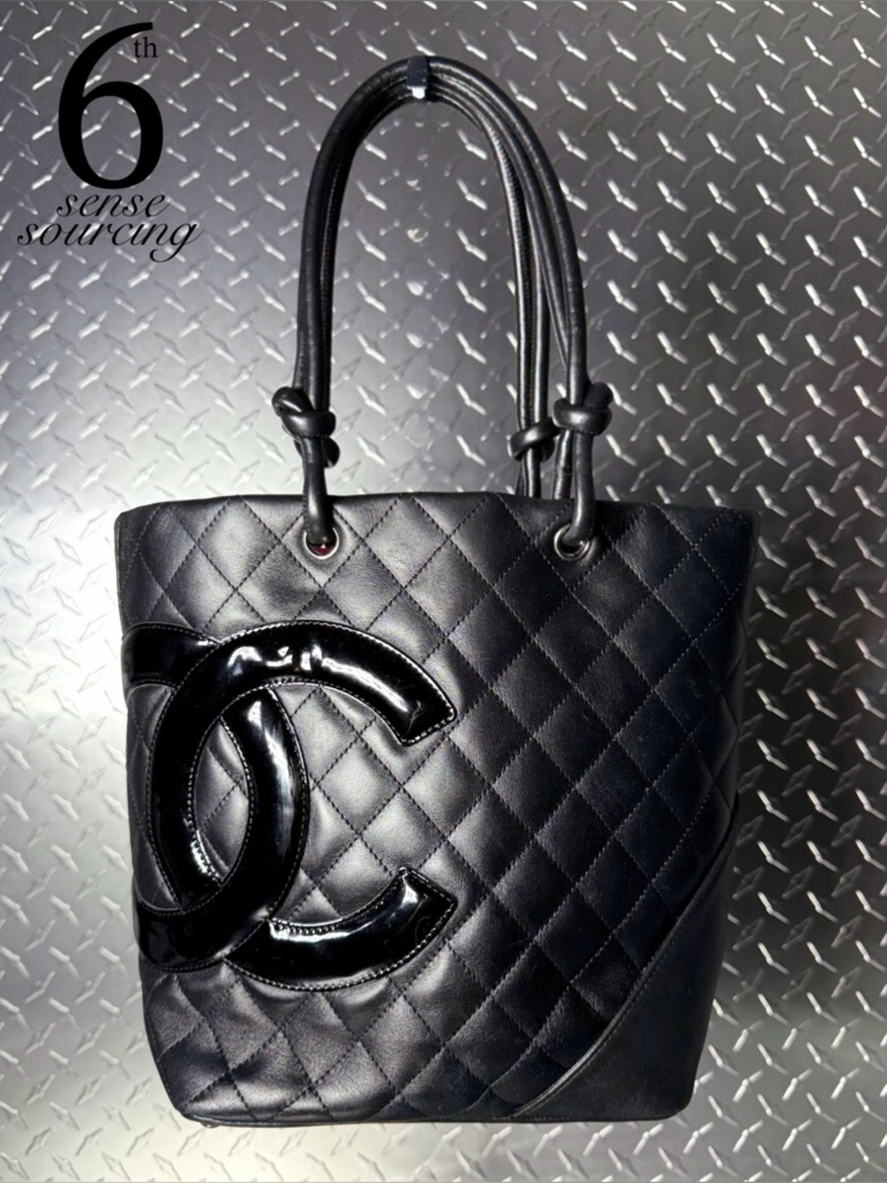 Chanel Vintage Cambon Ligne Logo Shopper Tote in Black